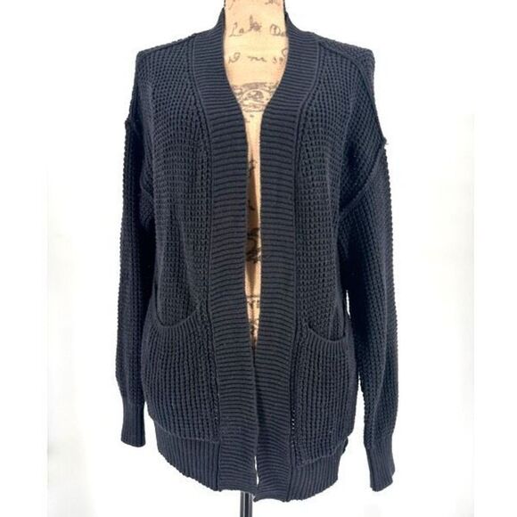 Universal Threads Black Open Knit Long Cardigan Sweater Pockets Oversized XS - Picture 2 of 10